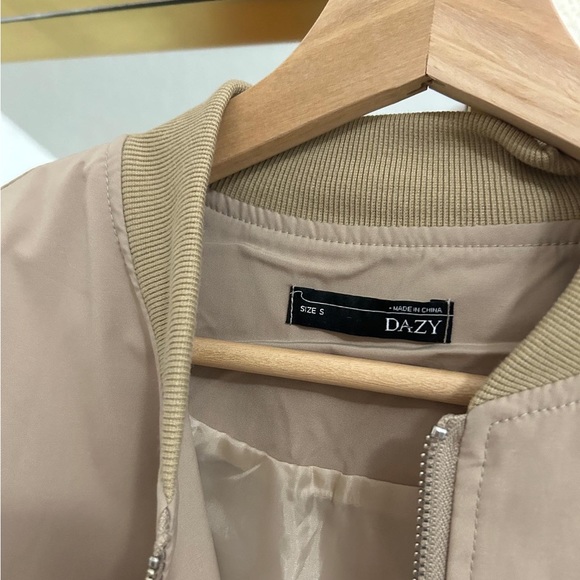 Dazy Women Bomber Jacket in Khaki/ Light Brown - Picture 3 of 5